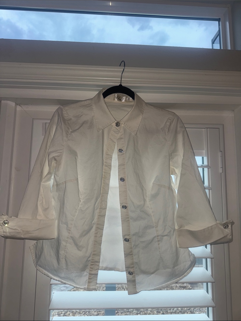 Eliza J Cream Button-Down Shirt with Roll-Tab Sleeves